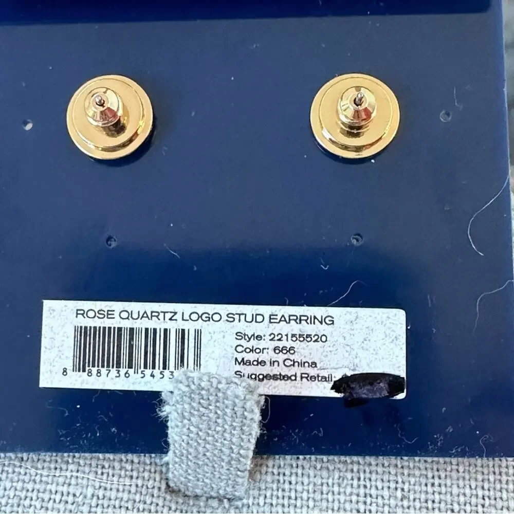 Tory Burch - Pink Quartz Evie Logo Stud Earrings, NWT, pierced